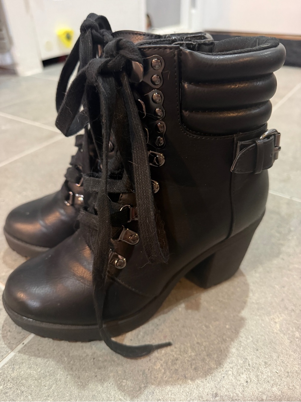 Black Lace-Up Chunky Heel Ankle Boots